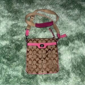 Coach Tan and Pink Signature Crossbody Bag